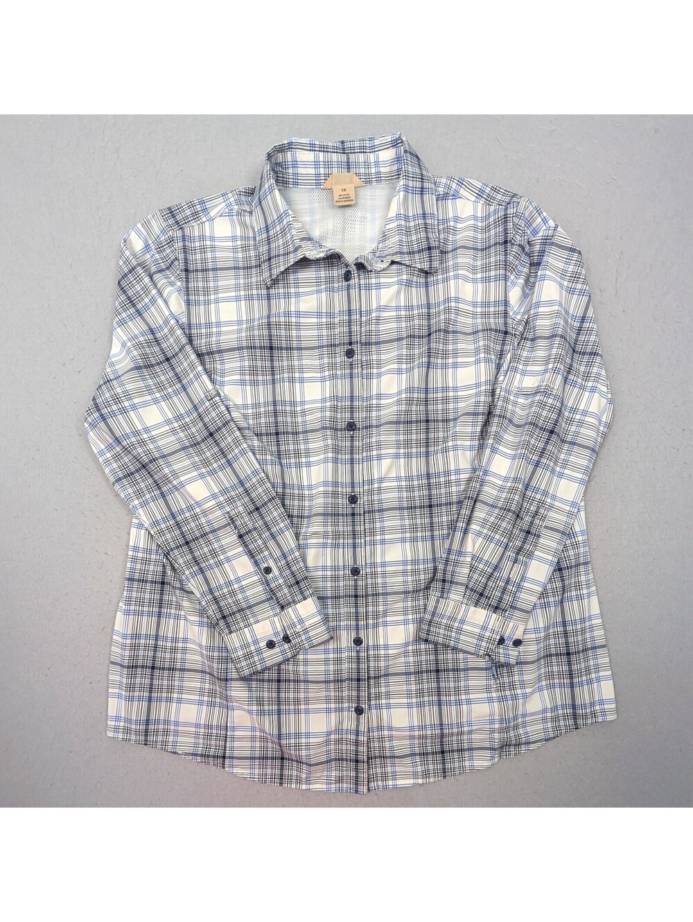 Duluth Trading Sidewinder Shirt Womens 1X Plaid Stretch Vented Hiking UPF 30